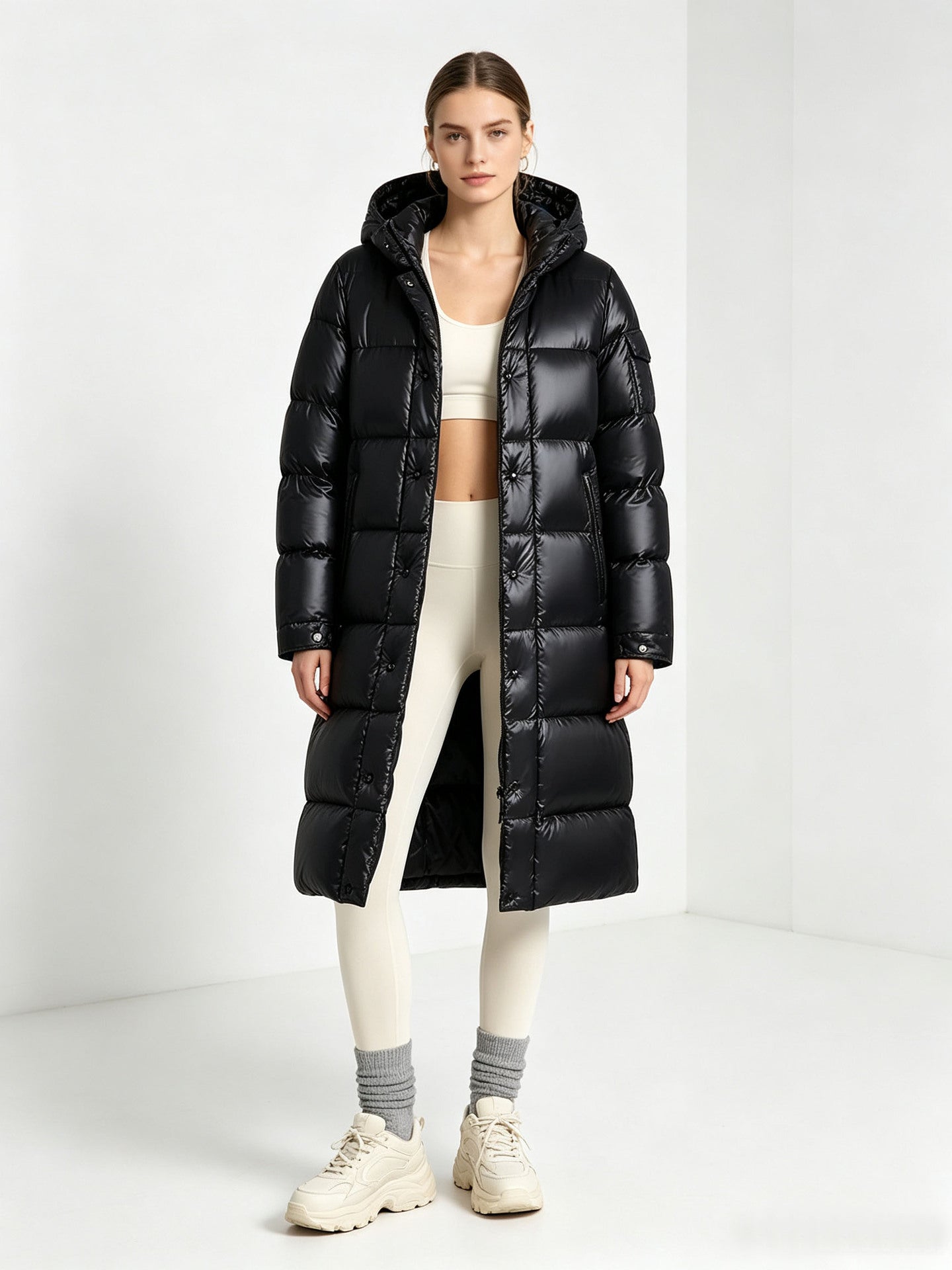 Long Hooded Padded Over-the-knee Cotton Coat