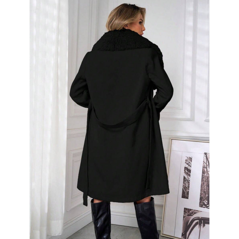 Elegant Double-breasted Trench Coat With A Tie Belt