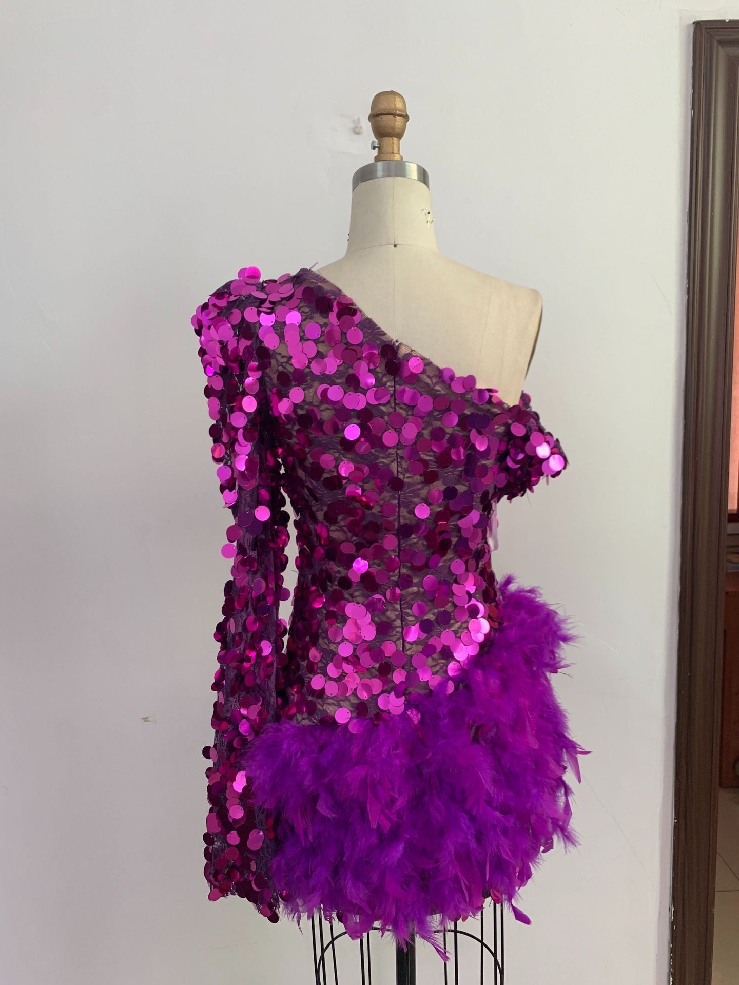 Purple Feather Sequin Dress