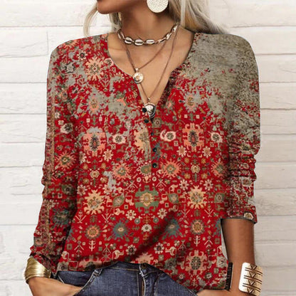 2026 Autumn Winter New Women's Long Sleeve Printed Fashion Versatile Long Sleeve T-shirt From Europe And America