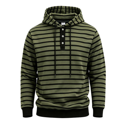 Mens Loose-Fit Striped Hoodie With Three Buttons