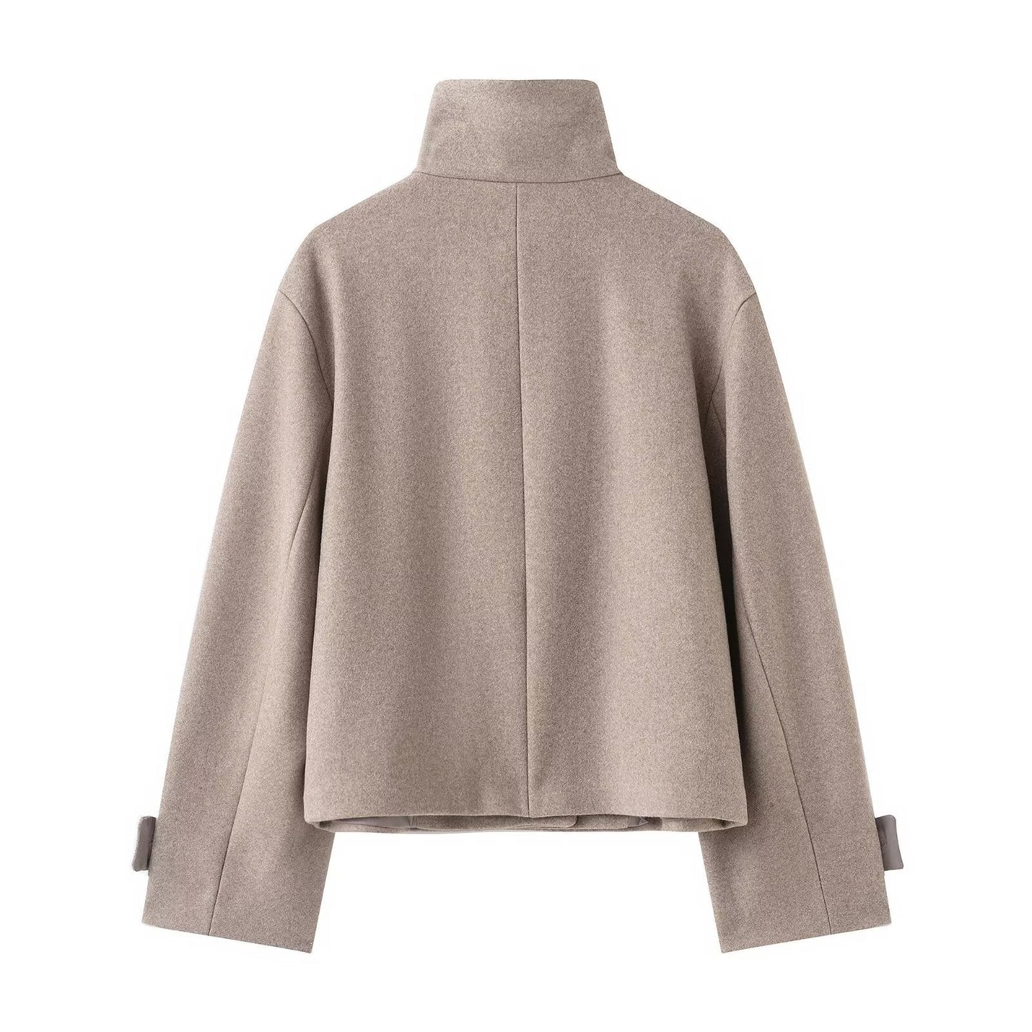 Womens Solid-Color Casual Stand-Collar Jacket With Buttons