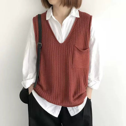 Simple V-neck Artistic Knit Vest