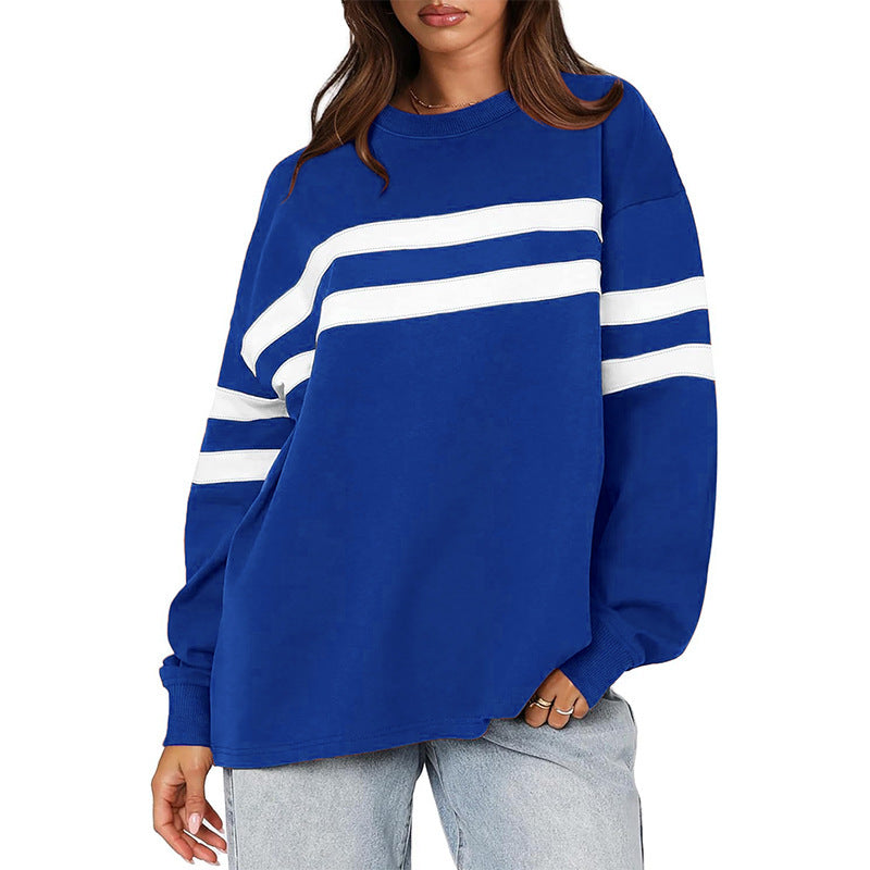 Fashionable Womens Fallwinter Casual Patchwork Striped Sweatshirt