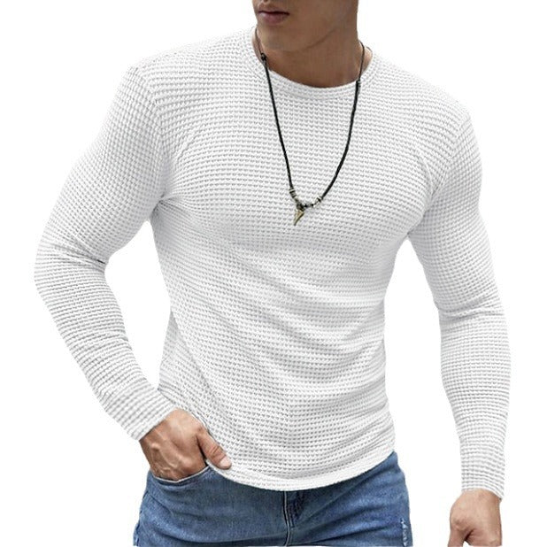 Mens Casual Long-sleeve Crew-neck Top For A Refined Look