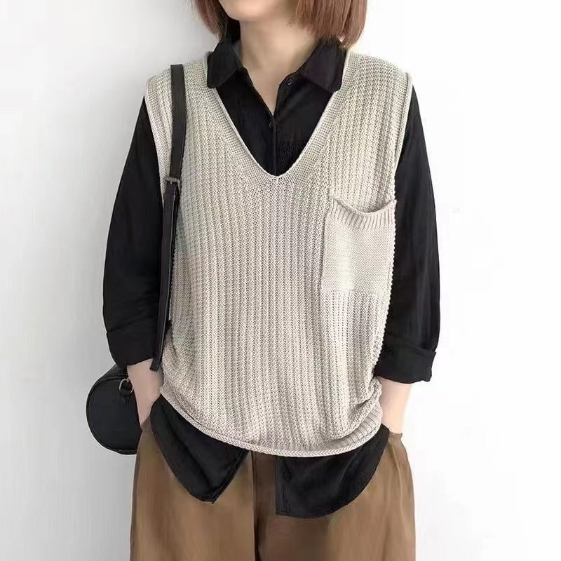 Simple V-neck Artistic Knit Vest