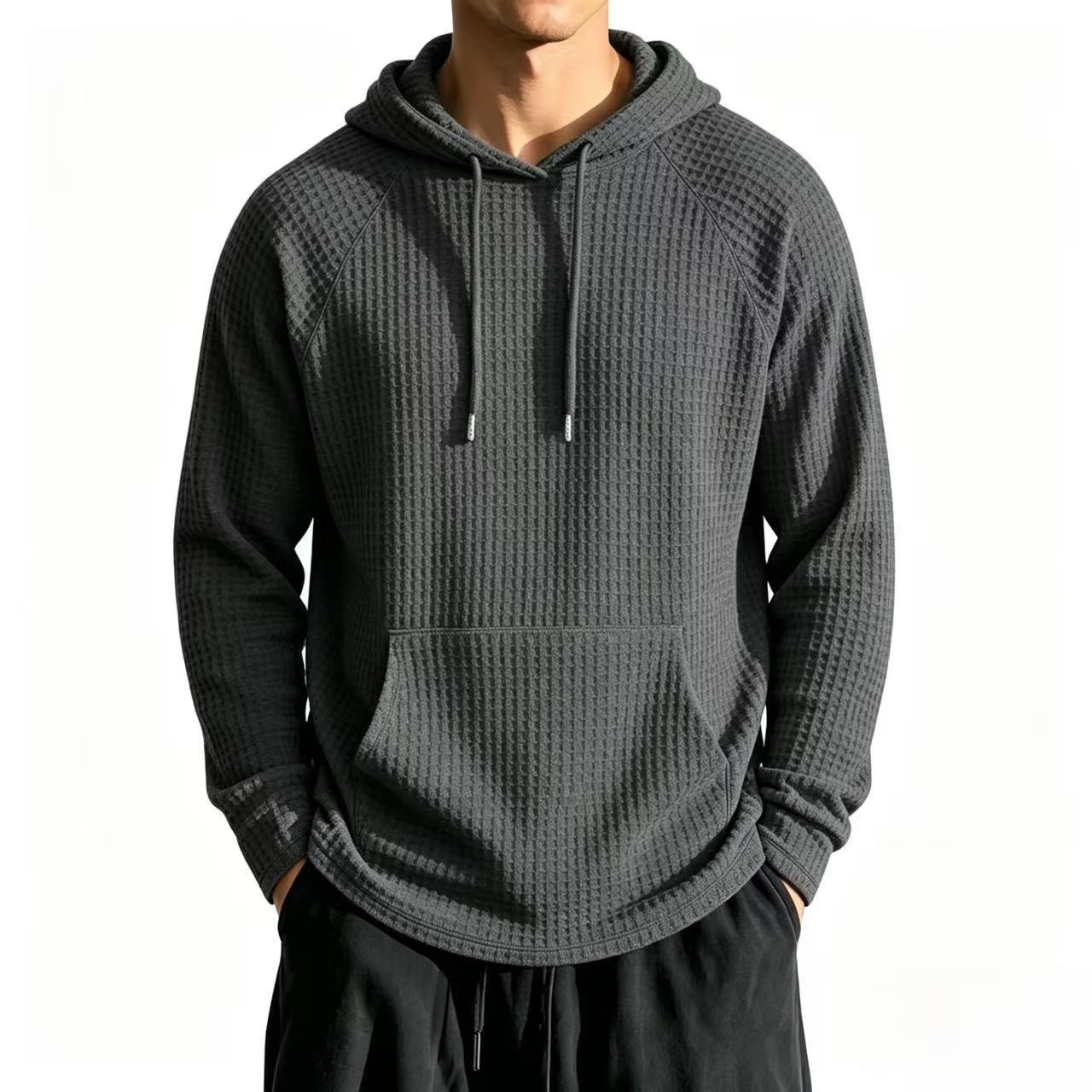 Mens Relaxed-fit Casual Waffle-knit Hooded Jacket