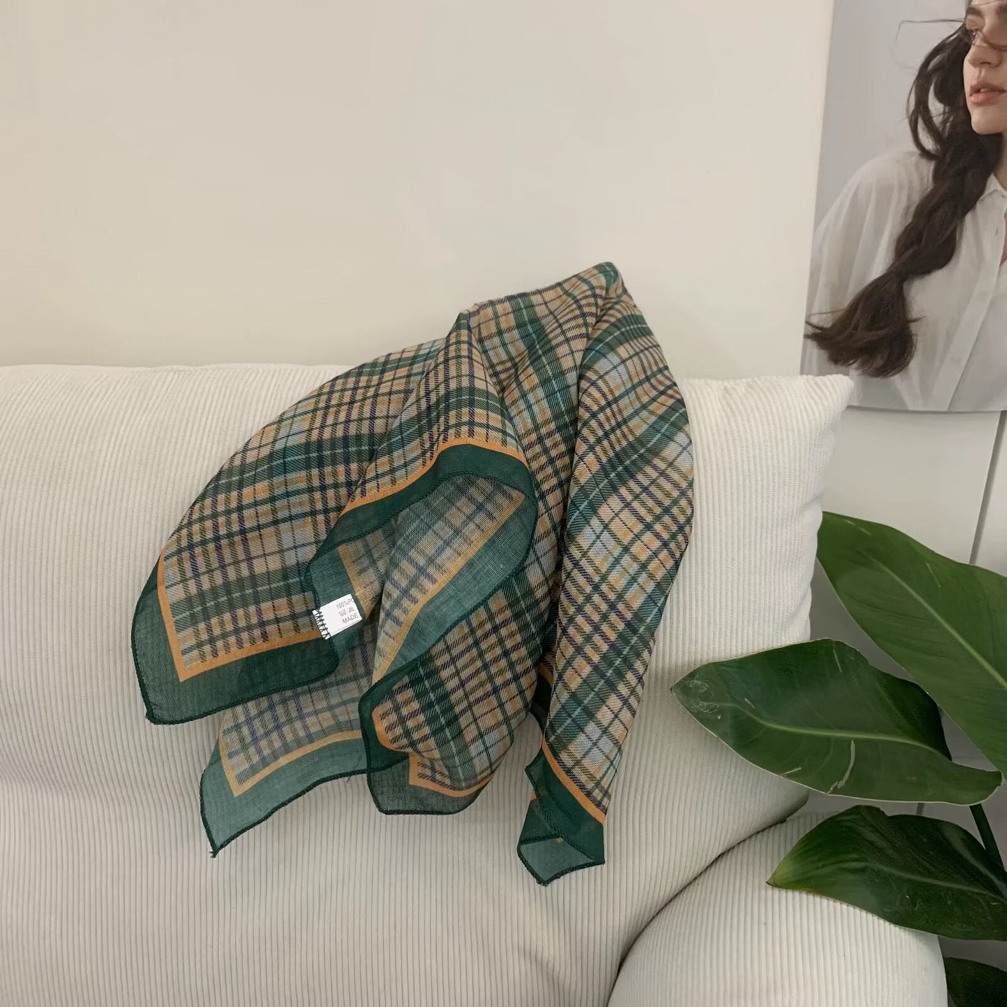 Korean-style Cashew Flower Cotton-Linen Square Scarf For Women