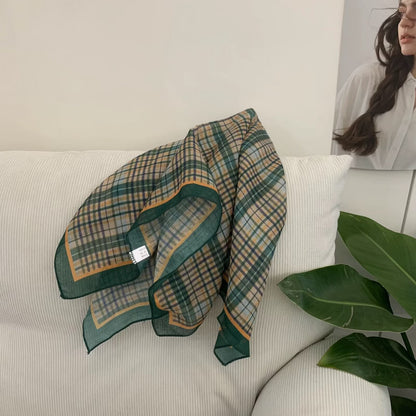 Korean-style Cashew Flower Cotton-Linen Square Scarf For Women