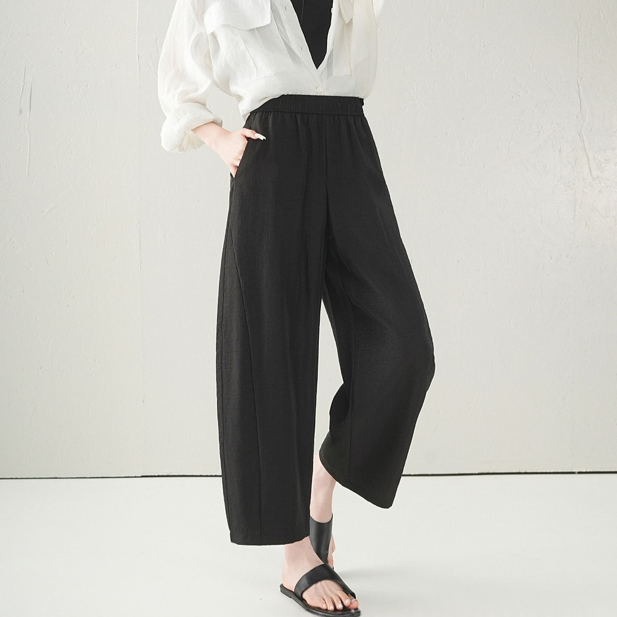 Versatile Loose Wide-leg Cropped Pants For Women