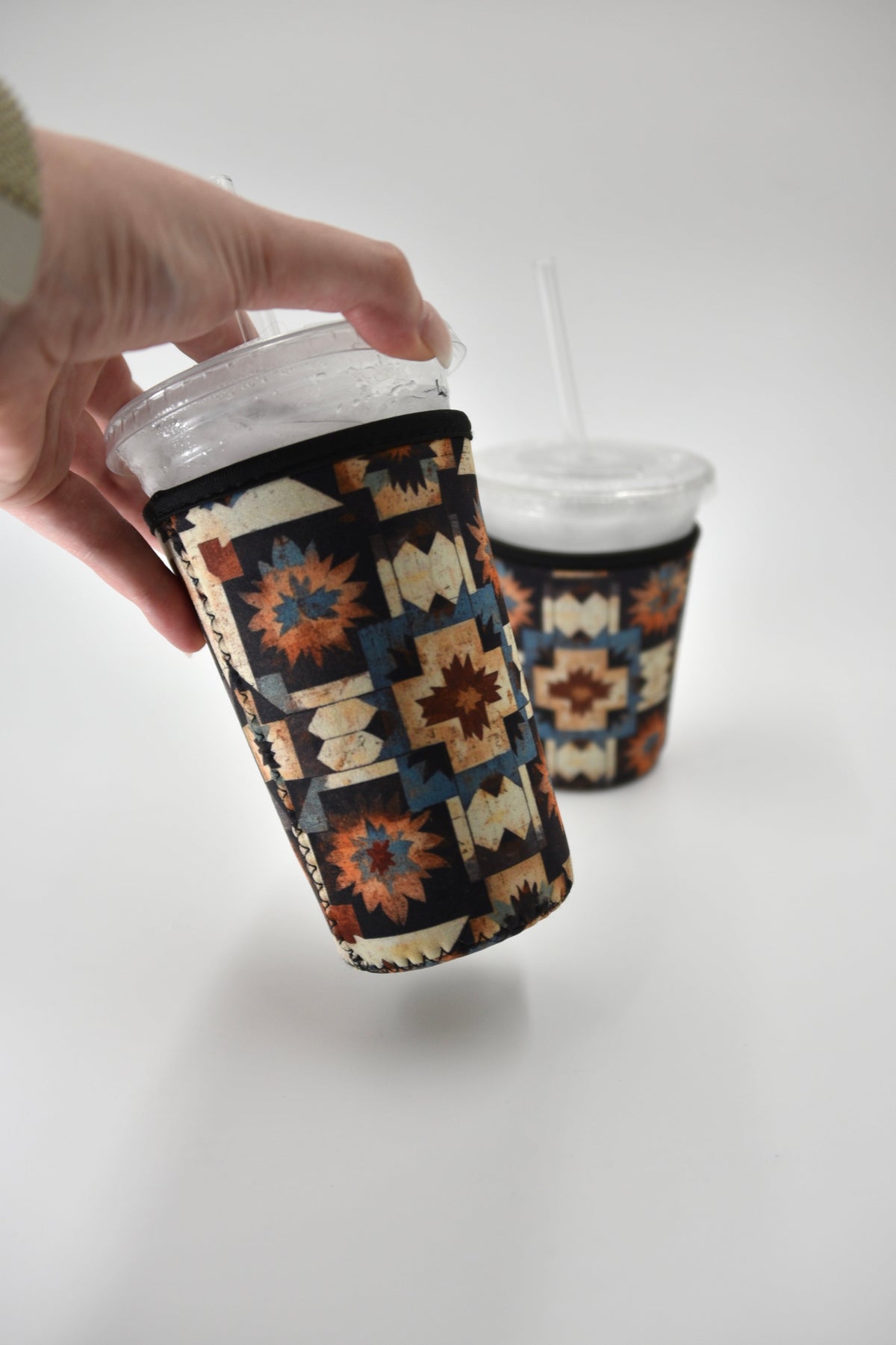 Southwestern Quilt Aztec Coffee Sleeve | Reusable Neoprene Iced Coffee Cup Cover (16–24oz)