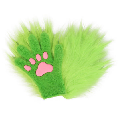 Halloween Long-plush Cat-claw Full-finger And Half-finger Gloves
