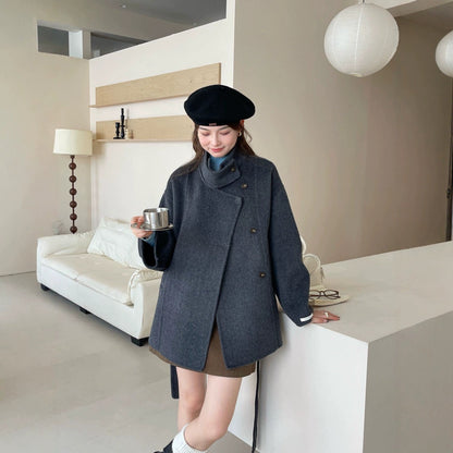 Lace-up Mid-length Double-faced Wool Coat Womens Wool Outerwear