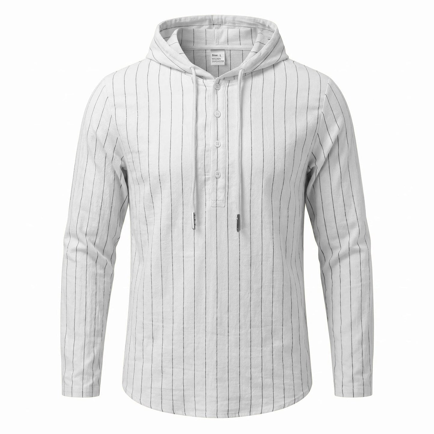 Casual Mens Loose-fit Vertical-striped Hooded Long-sleeve Shirt