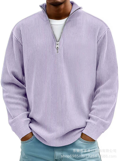Autumn And Winter New Men's Casual Stand-Up Collar Zipper Corduroy Long-Sleeved Men's Polo Shirt Sweatshirt