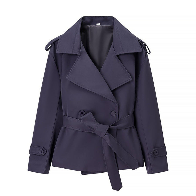 New Za Aliexpress Hot-Selling Cross-Border European And American Style Women's Solid Color Belted Short Jacket Trench Coat