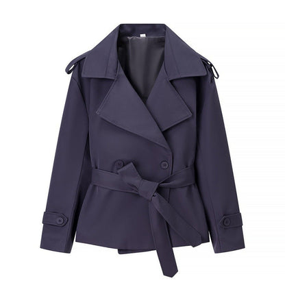 New Za Aliexpress Hot-Selling Cross-Border European And American Style Women's Solid Color Belted Short Jacket Trench Coat