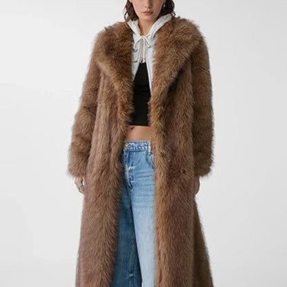 Womens Knee-length Coat With A Lapel And Hidden Buttons