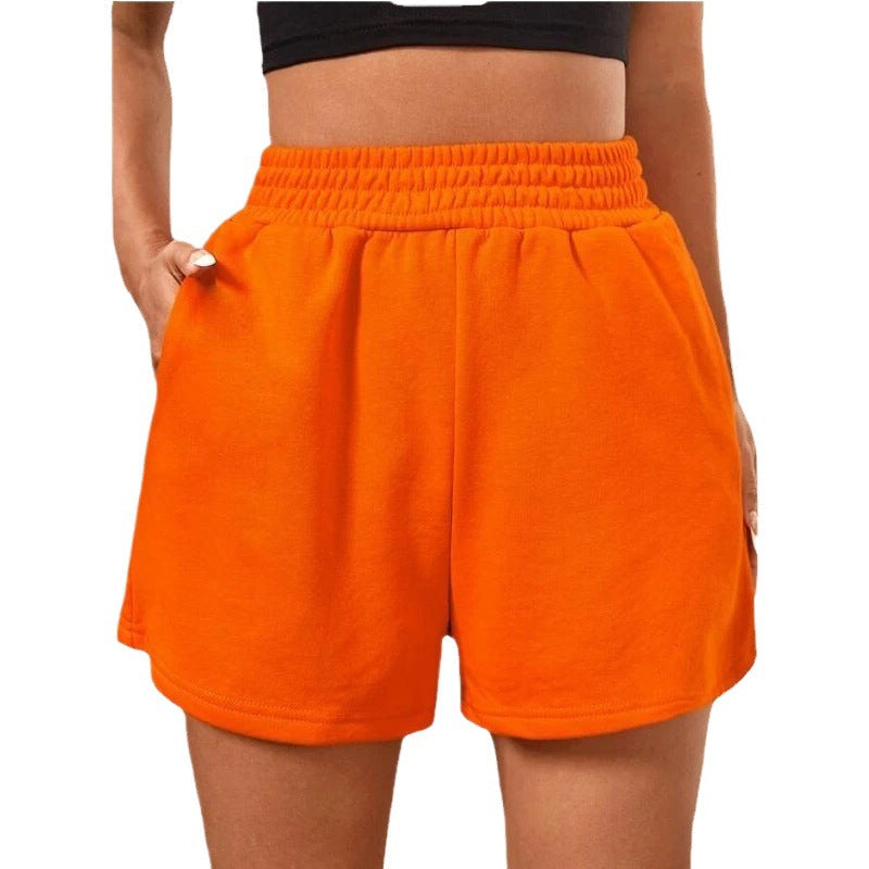 Women's Five-pocket Pants - Simple Solid Color Elastic Waist Wide-leg Solid Color Sports Shorts, With A Drawstring Design, Shaping The Figure And Making It Look Slimmer.
