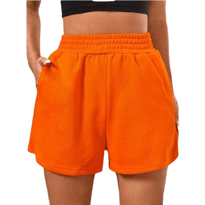 Women's Five-pocket Pants - Simple Solid Color Elastic Waist Wide-leg Solid Color Sports Shorts, With A Drawstring Design, Shaping The Figure And Making It Look Slimmer.