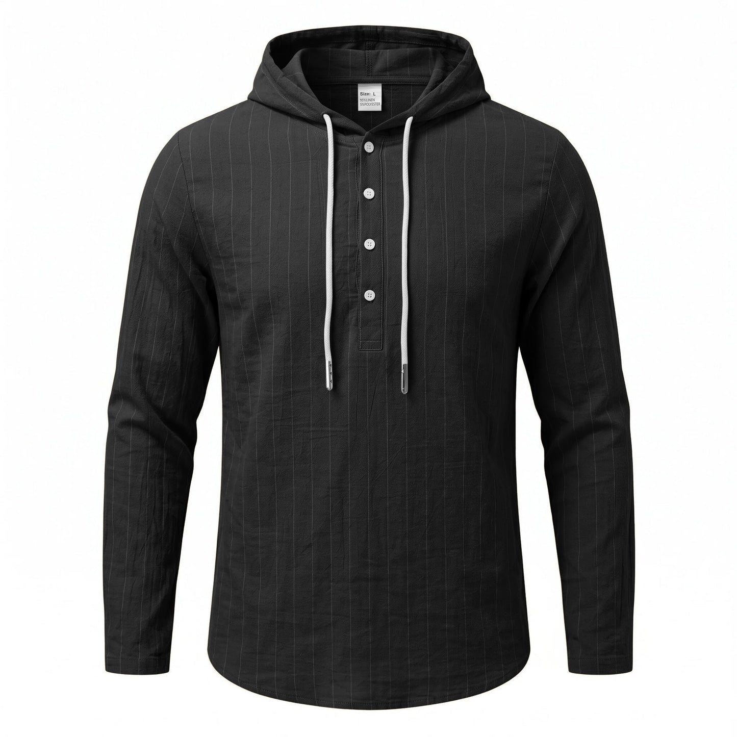 Casual Mens Loose-fit Vertical-striped Hooded Long-sleeve Shirt