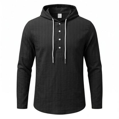 Casual Mens Loose-fit Vertical-striped Hooded Long-sleeve Shirt
