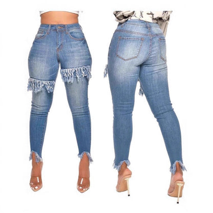 Womens Slim-fit Hip-lifting Blue Jeans