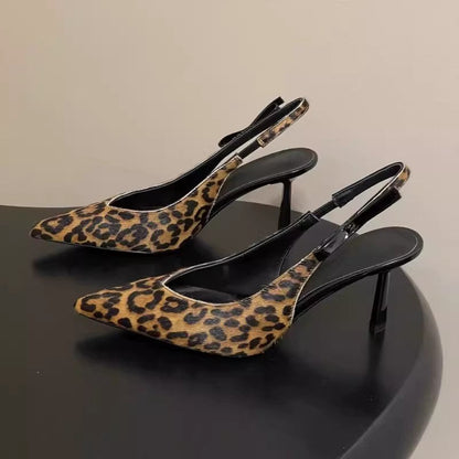 French Leopard Print Pointed Toe Backless Sandals For Women 2026 Summer New Stiletto High Heels Sexy Mature Style Pumps