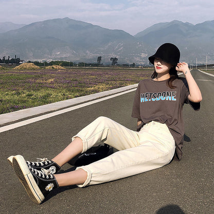 Womens Slim-fit Relaxed-fit Denim Harem Pants