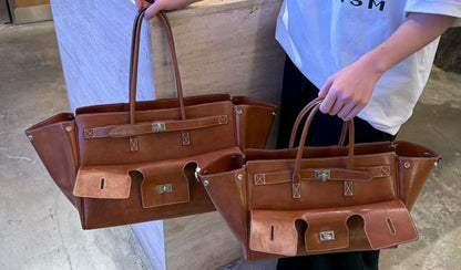 Large-Capacity Neutral-Style Tote Wing Genuine Leather Motorcycle Shoulder Bag