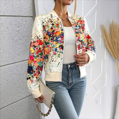 Printed European And American-style Fashionable Zippered Outer Jacket