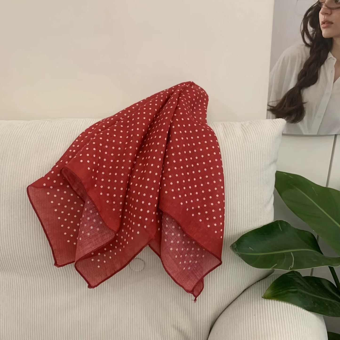 Korean-style Cashew Flower Cotton-Linen Square Scarf For Women