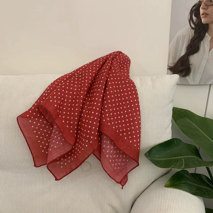 Korean-style Cashew Flower Cotton-Linen Square Scarf For Women
