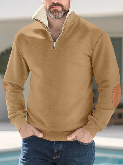 Retro Patchwork Embroidered Versatile Half-placket Mens Long-sleeve
