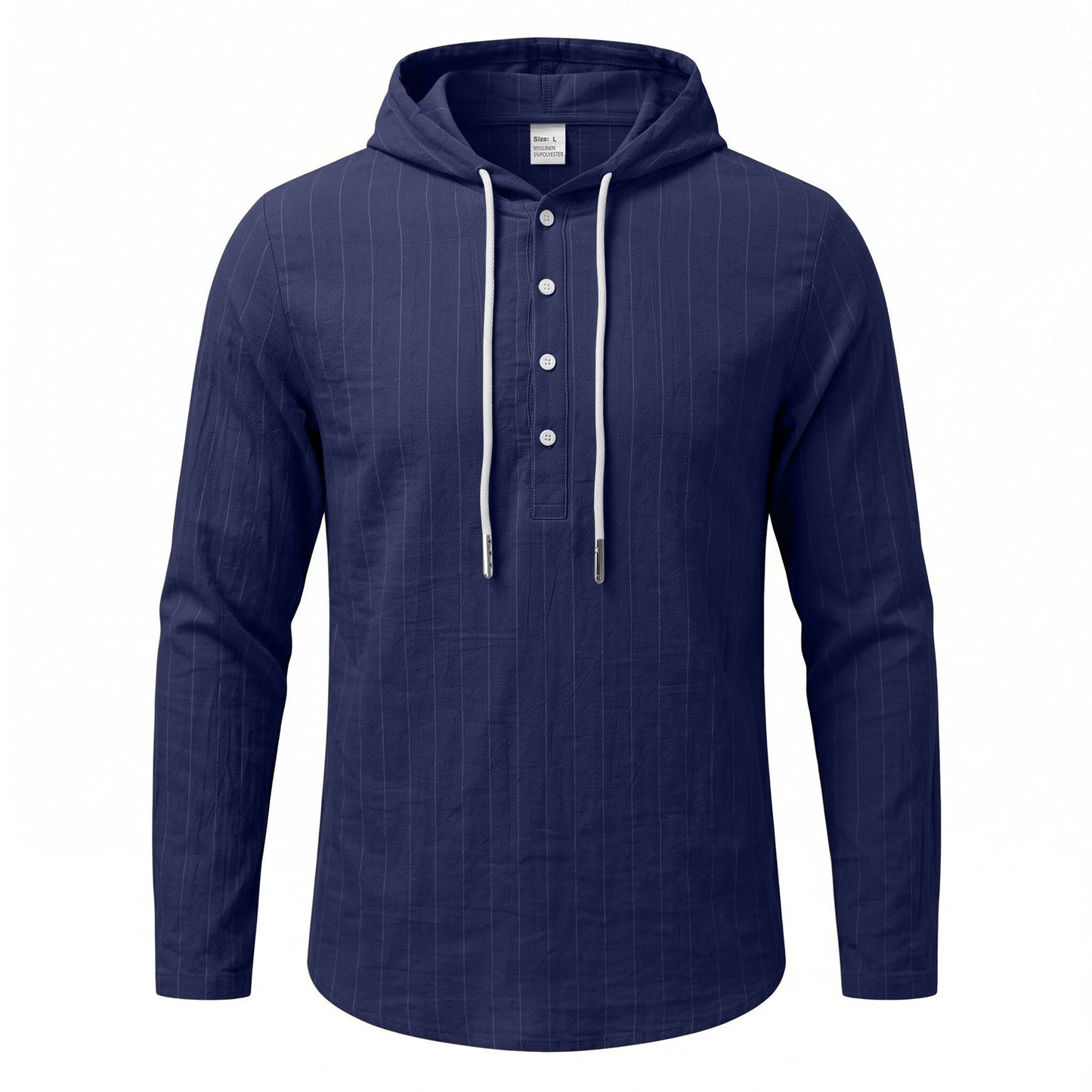 Casual Mens Loose-fit Vertical-striped Hooded Long-sleeve Shirt