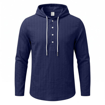 Casual Mens Loose-fit Vertical-striped Hooded Long-sleeve Shirt