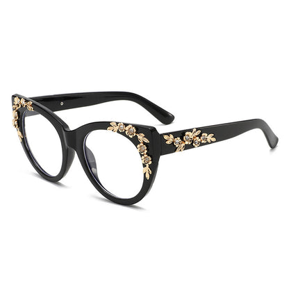 Rimless Floral-patterned Rhinestone Tortoiseshell-frame Sunglasses
