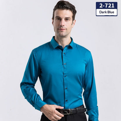 Elegant Business Formal Solid-color Long-sleeve Mens Shirt