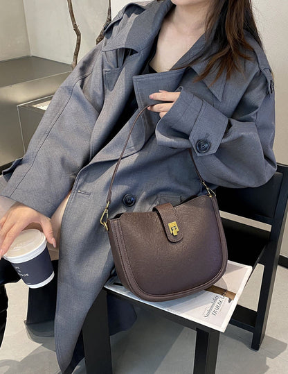 Minimalist Fashion Light Luxury Saddle Bag Genuine Leather Handbag Versatile Handheld Cowhide Shoulder Crossbody Bag Underarm Bag
