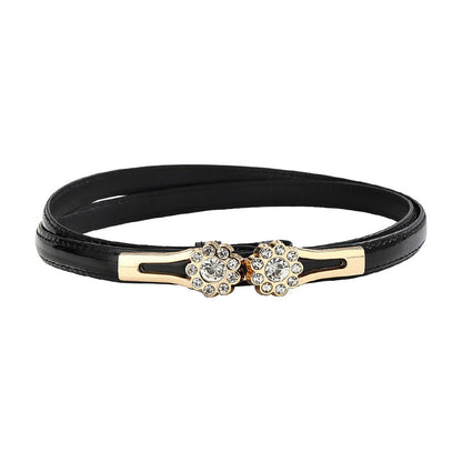Adjustable Rhinestone Flower Thin Belt For Women Decorative