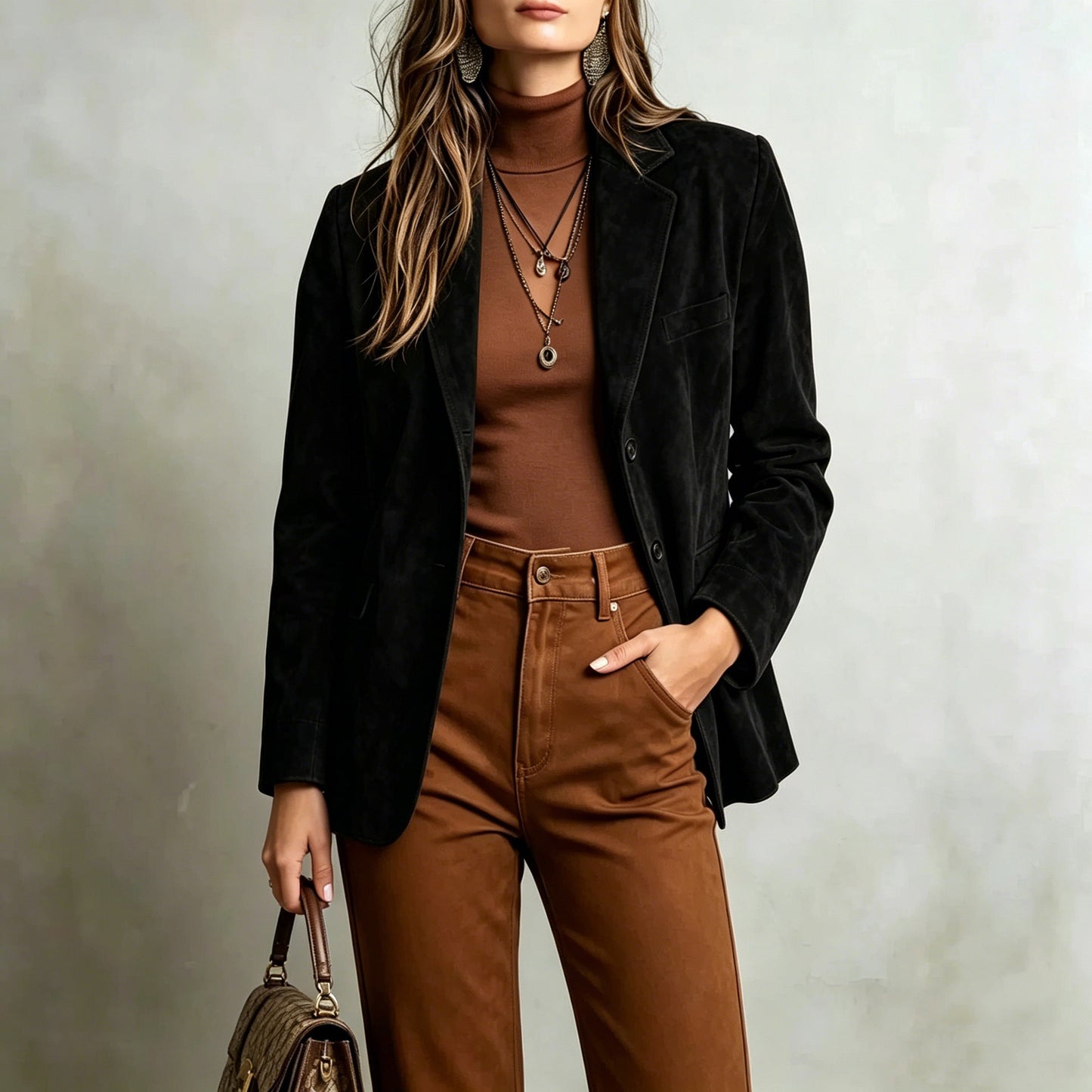 Womens Elegant Vintage Suede Velvet Jacket