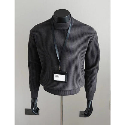 Mens White Ribbed Turtleneck Sweater Knitted Top