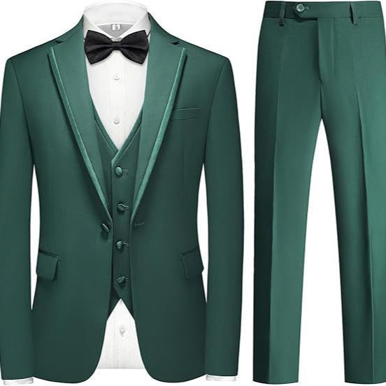 Men's Suit Set Green Fruit Collar Stage Suit Dress Host Performance Bridegroom Best Man Three-piece Suit