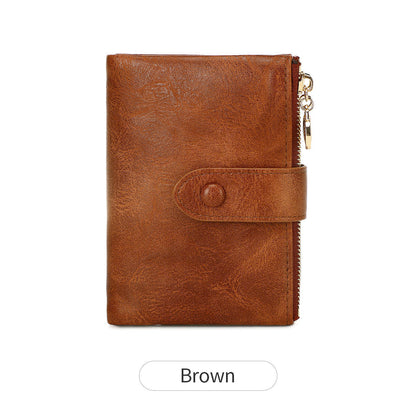 New Womens Retro Short Trifold Wallet With Dual Zippers And Multiple Card Slots