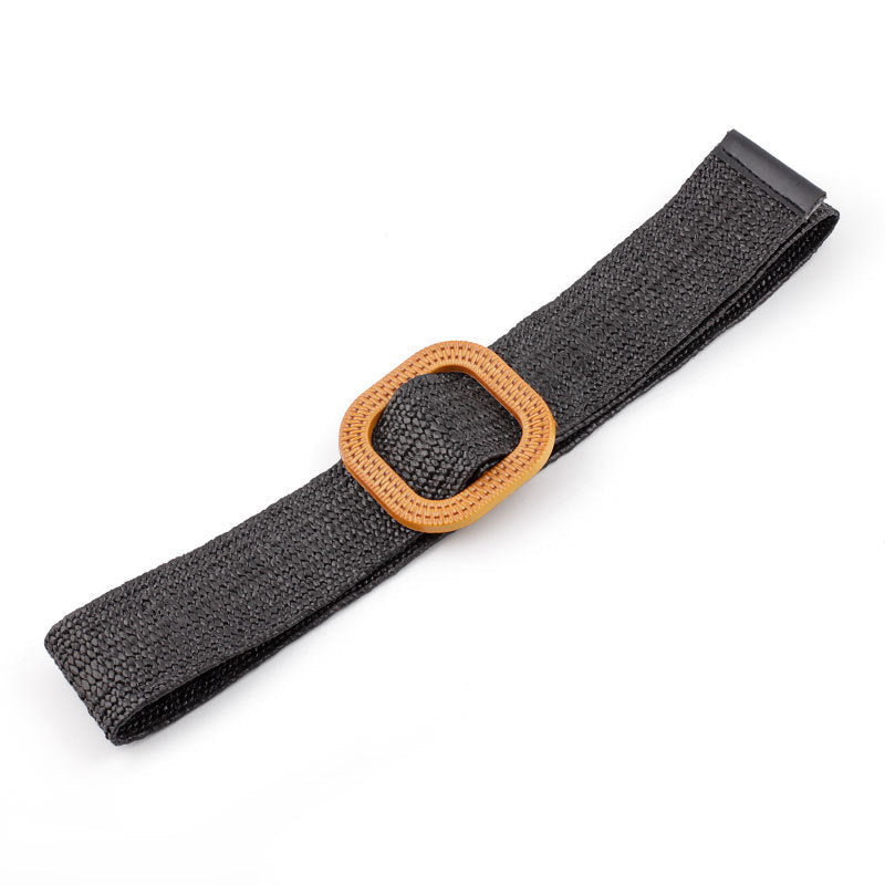 Women's Straw Woven Buckle Belt