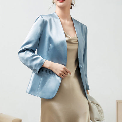 Acetic Acid Slim-fit White Collarless Petite Blazer For Women