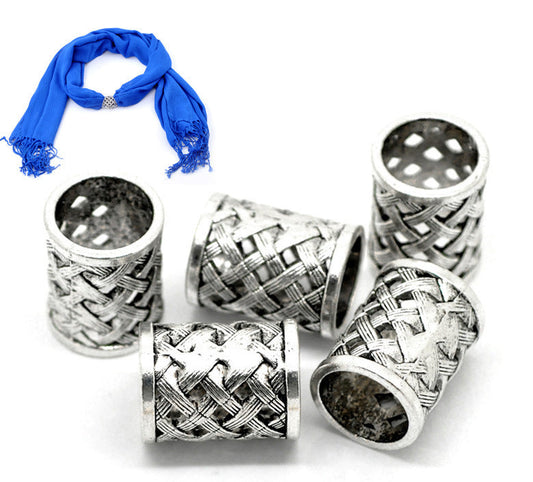 Ancient Silver Hollow Carved Large Hole Beads