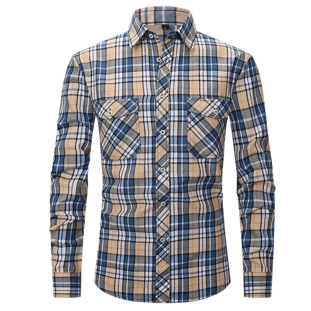 Classic Men's Plaid Shirt With Pockets - Long Sleeve Casual Button Down For Work & Outdoor