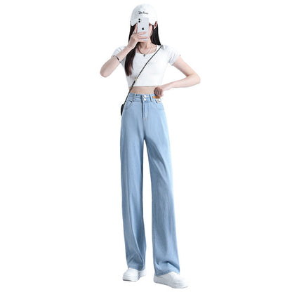 Summer Thin High-Waisted Drapey Wide-Leg Loose Tencel Soft Denim Jeans For Women