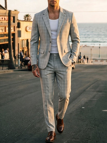 Mens Plaid Light Business Suit Set